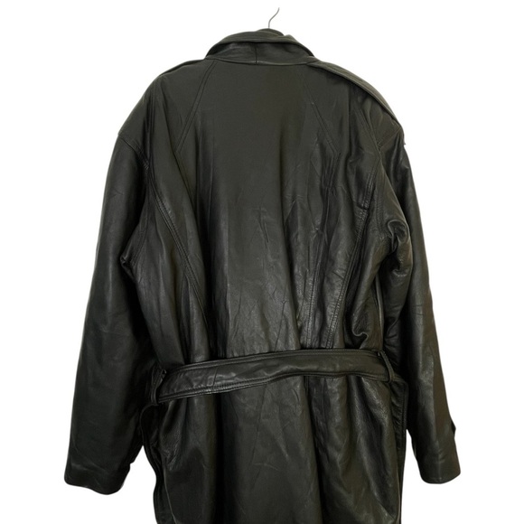 Vintage 90s Y2K Long Black Belted Leather Trench Coat With Removable Liner L/XL - Picture 8 of 15